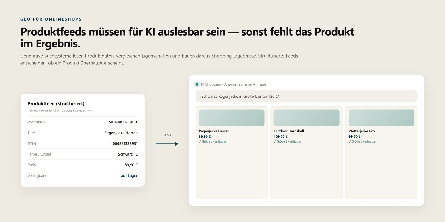 GEO für Onlineshops: Warum Produktfeeds für KI auslesbar sein müssen